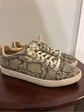Puma Snake-Print Low-Top Sneakers in Beige and Tan